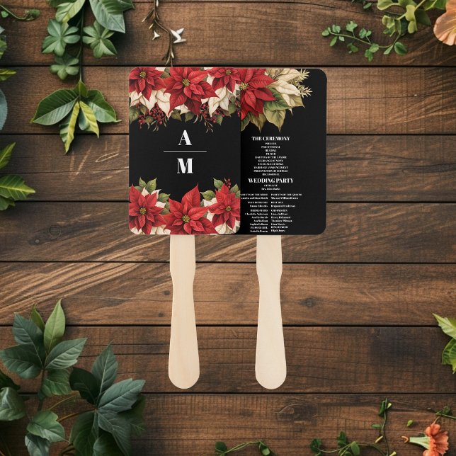Rustic Black Poinsettia Floral Christmas Wedding   Hand Fan (Creator Uploaded)