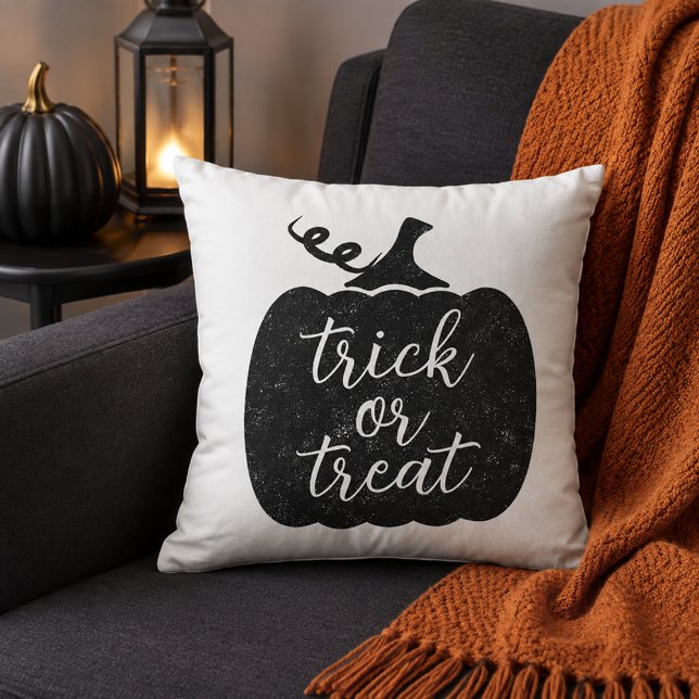 Rustic Black Pumpkin Trick or Treat Script Cushion (Creator Uploaded)