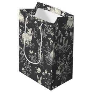 Rustic Black Rabbit Botanical Toile Pattern Medium Gift Bag