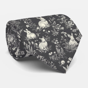 Rustic Black Rabbit Botanical Toile Pattern Tie