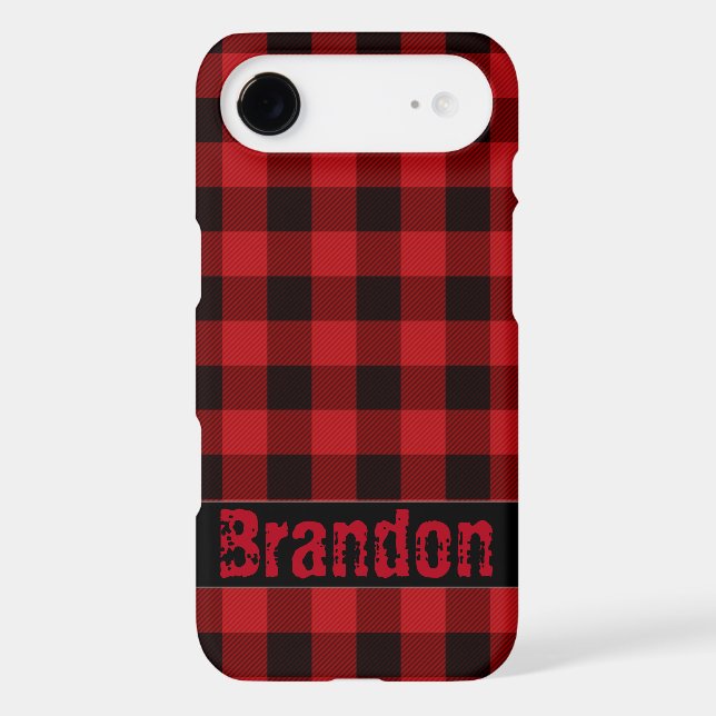 Rustic Black red buffalo plaid -monogrammed Case-Mate iPhone Case (Back)