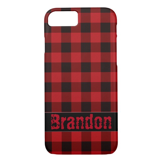 Rustic Black red buffalo plaid -monogrammed Case-Mate iPhone Case (Back)