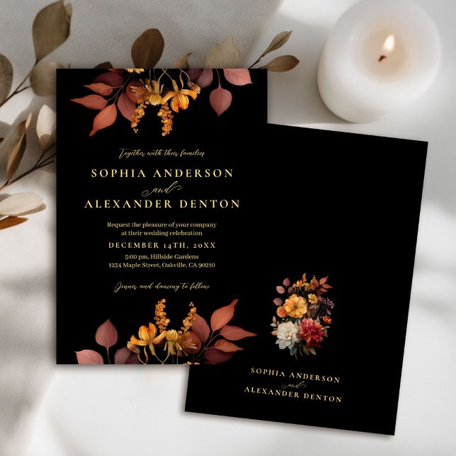 Rustic Black Rust Fall Flowers Wedding Invitation (Creator Uploaded)
