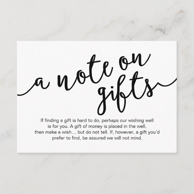 Rustic Black Script, A note on gifts Enclosure Card (Front)