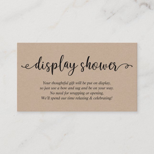 Rustic black script, Display Shower Enclosure Card (Front)