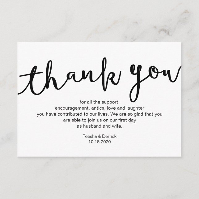 Rustic Black Script, Wedding Thank you Enclosure Card (Front)
