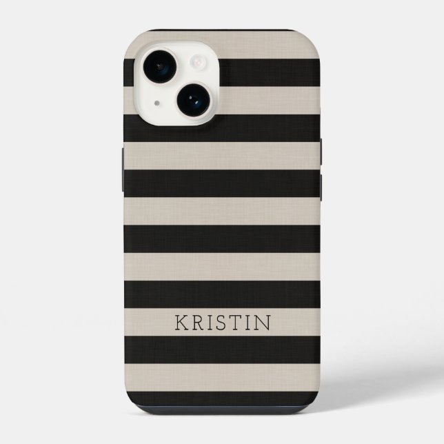 Rustic Black Stripes Monogrammed iPhone Case (Back)
