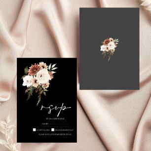 Rustic Black Terracotta Floral Wedding RSVP Card