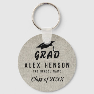 Rustic Black Typography Class, Grad Graduation Key Ring