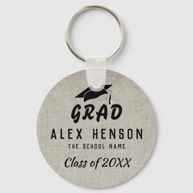 Rustic Black Typography Class, Grad Graduation Key Ring (Front)