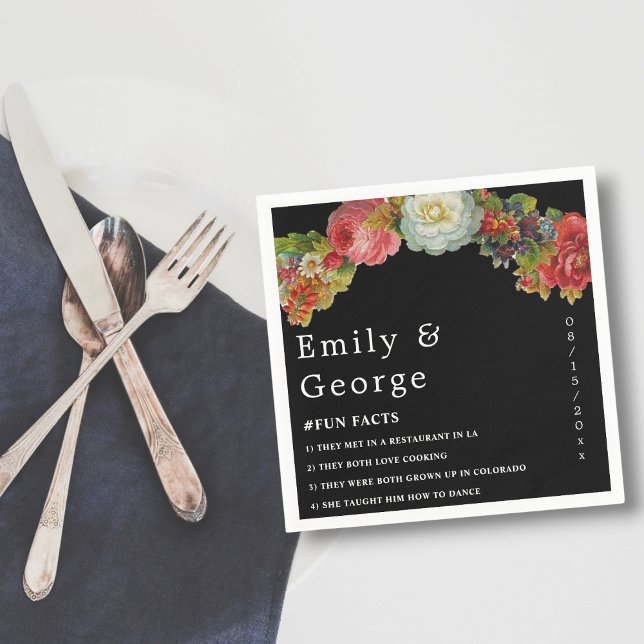 Rustic Black | Watercolor Floral | Elegant Wedding Napkin (Creator Uploaded)