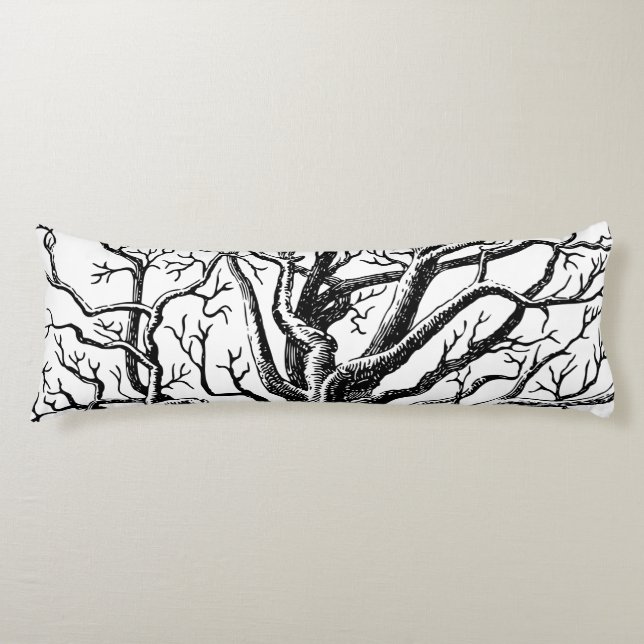 Rustic Black & White Abstract Tree Branches Body Cushion (Front)