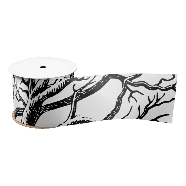 Rustic Black & White Abstract Tree Branches   Satin Ribbon (Spool)
