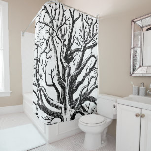 Rustic Black & White Abstract Tree Branches  Shower Curtain