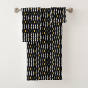 Rustic Black  White and Yellow Tribal Design Bath Towel Set