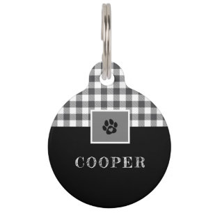 Rustic Black & White Buffalo Lumberjack Plaid Pet Tag