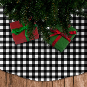 Rustic Black & White Buffalo Plaid Brushed Polyester Tree Skirt