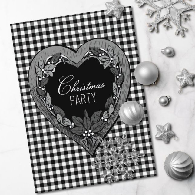 Rustic Black White Buffalo Plaid Christmas Party I Invitation (Creator Uploaded)