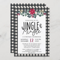 Rustic Black White Buffalo Plaid Christmas Party