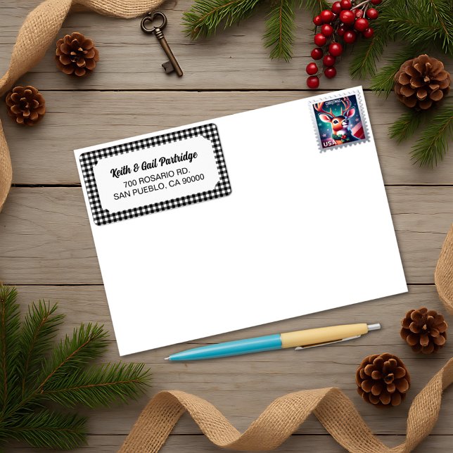 Rustic Black& White Buffalo Plaid Custom Label (Creator Uploaded)