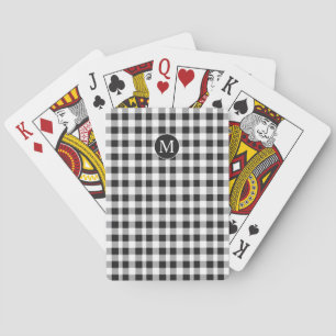 Rustic Black & White Buffalo Plaid Monogrammed Playing Cards