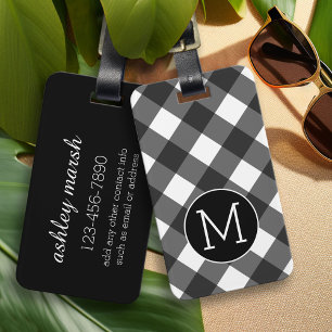 Rustic Black White Buffalo Plaid Pattern Monogram Luggage Tag