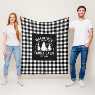 Rustic Black White Buffalo Plaid Woods Personalise Fleece Blanket
