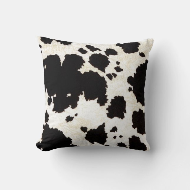 Rustic Black White Cow Skin Cushion (Front)