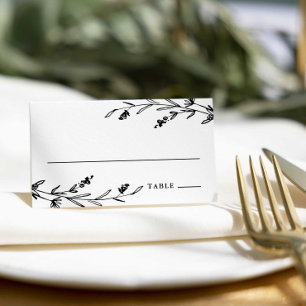 Rustic Black & White Floral Wildflower Wedding Place Card