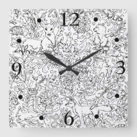 Rustic Black White Forest Animal Fox Rabbit Sketch