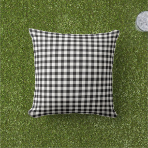 Rustic Black White Gingham Checked Pattern Cushion