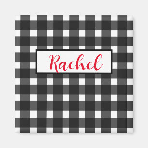Rustic Black White Gingham Personalised Magnet
