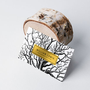 Rustic Black White Gold Abstract Tree Branches Business Card