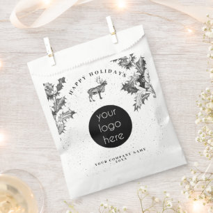 Rustic Black White Holiday Business Logo Christmas Favour Bag