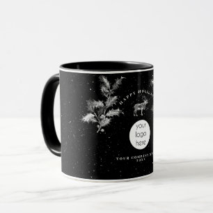 Rustic Black White Holiday Business Logo Christmas Mug
