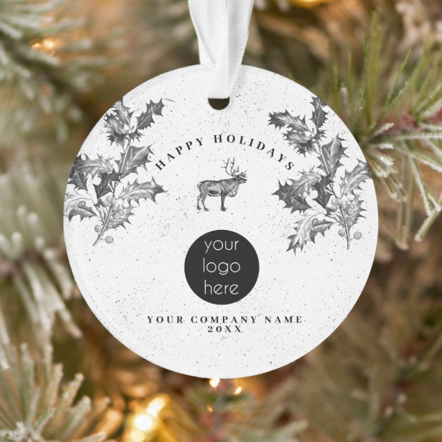 Rustic Black White Holiday Business Logo Christmas Ornament (Tree)