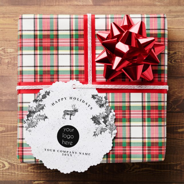 Rustic Black White Holiday Business Logo Christmas Tree Decoration Card (Insitu (Gift))