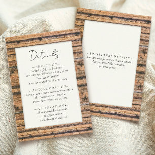 Rustic Black White Ivory Wood Frame Wedding Detail Enclosure Card