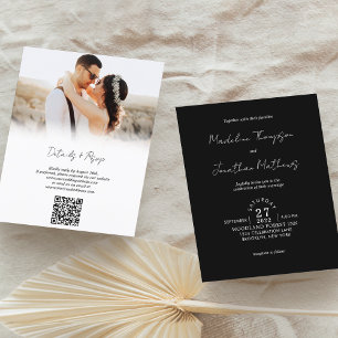 Rustic Black White Photo Budget Wedding QR Code