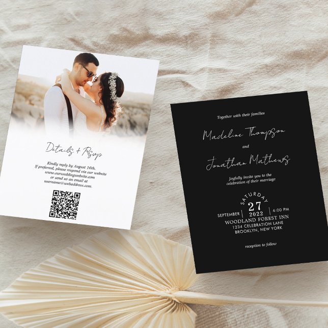 Rustic Black White Photo Budget Wedding QR Code (Creator Uploaded)