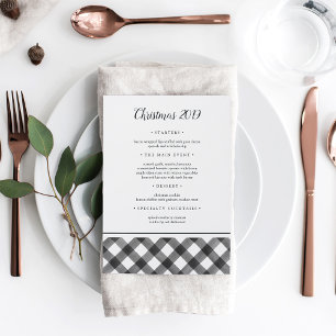 Rustic Black & White Plaid Christmas Holiday Menu