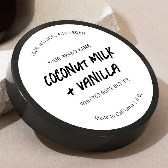 Rustic Black & White Round Jar Lid Product Label (Minimalist rustic black and white round product labels)