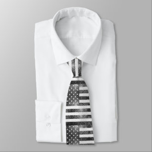 Rustic Black White Silver Sparkles USA flag Tie