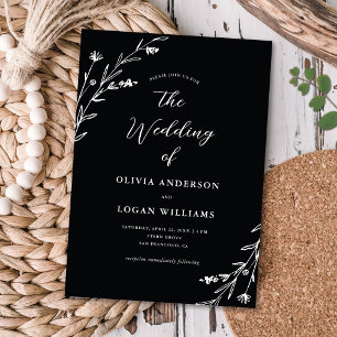 Rustic Black & White Wildflower Boho Wedding Invitation