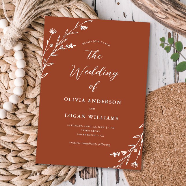 Rustic Black & White Wildflower Boho Wedding Invitation (Creator Uploaded)