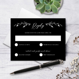 Rustic Black White Wildflower Wedding RSVP Card