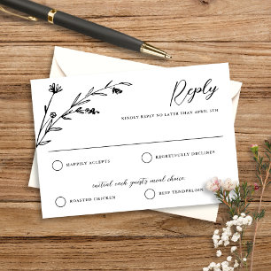 Rustic Black & White Wildflower Wedding RSVP Card