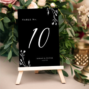 Rustic Black & White Wildflowers Boho Wedding Table Number