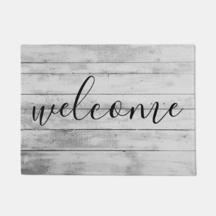Rustic Black & White Wood Grain Welcome Doormat