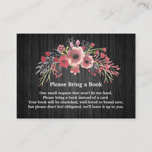 Rustic Black Wood Floral Baby Shower Book Request Enclosure Card (Front)